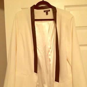 Off white blazer with black pleather collar